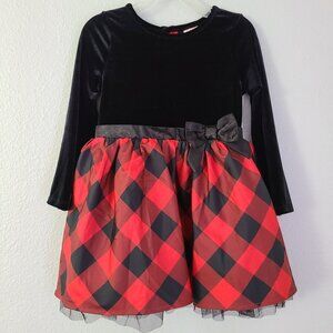 Holiday Dress Cat & Jack Toddler Girls Black Velvet Top & Red Plaid Skirt sz 4T